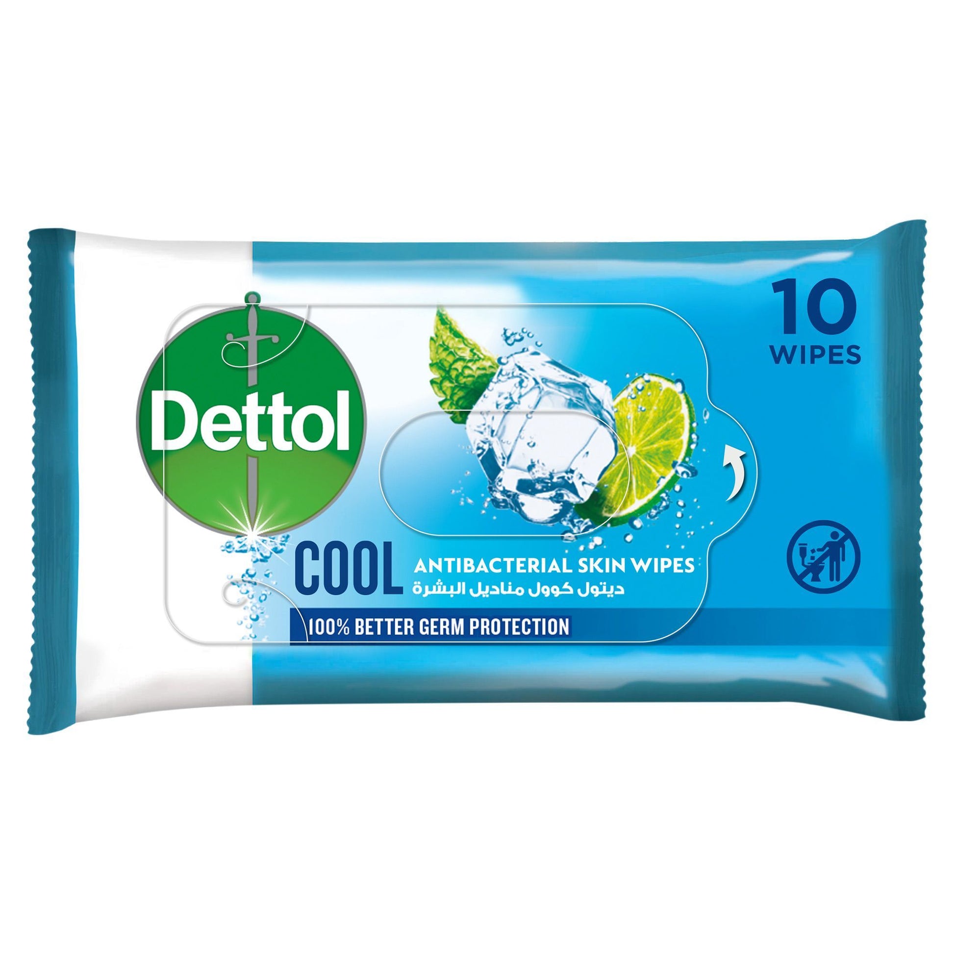 Dettol Cool Antibacterial Skin Wipes, 10 Wipes - Makkah Pharmacy