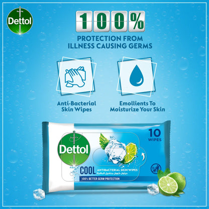 Dettol Cool Antibacterial Skin Wipes, 10 Wipes - Makkah Pharmacy