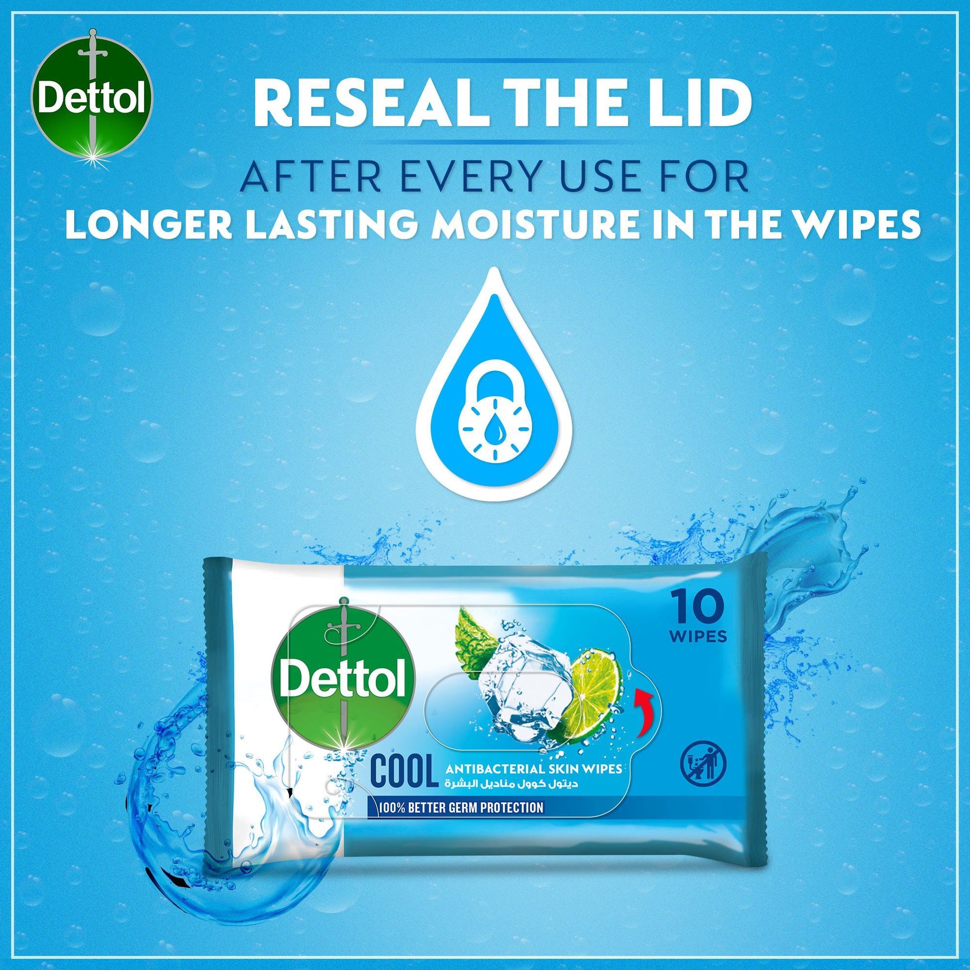 Dettol Cool Antibacterial Skin Wipes, 10 Wipes - Makkah Pharmacy