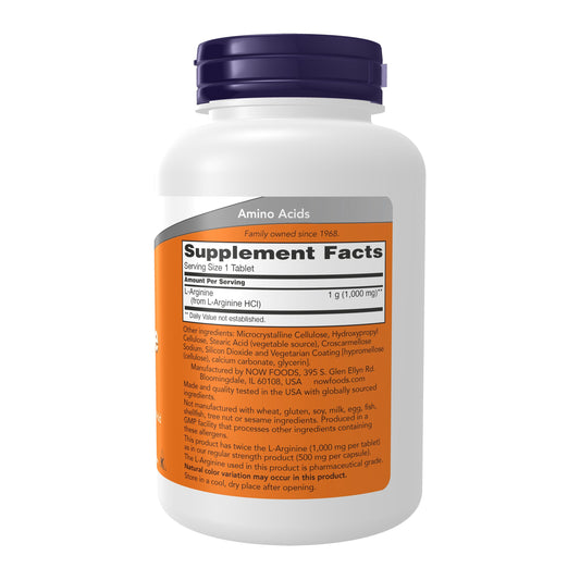 Now Foods 1000mg L-Arginine Double Strength Tablets, 120 Tablets