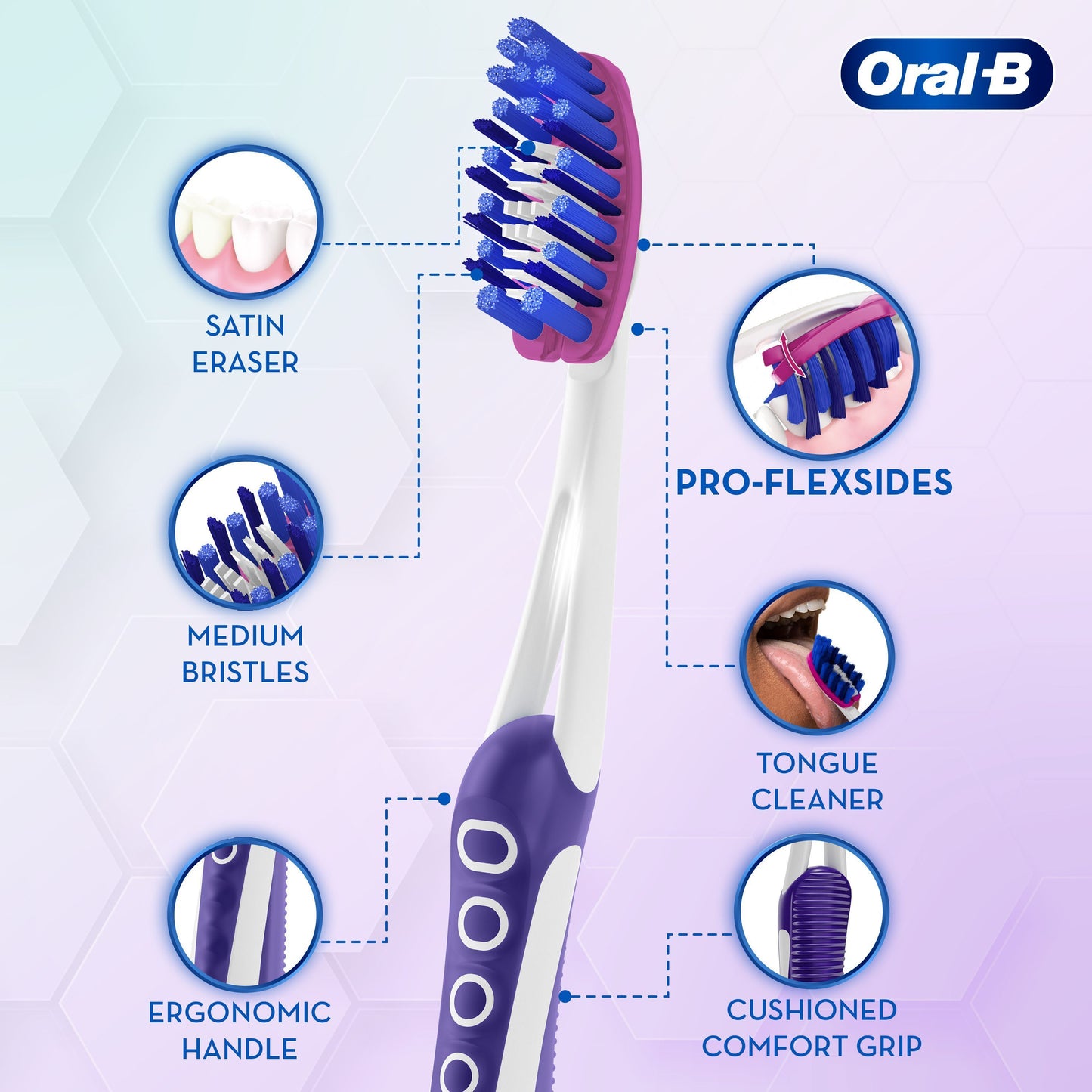 Oral-B 3D White Luxe Pro-Flex Medium Manual Toothbrush, 2 Pieces
