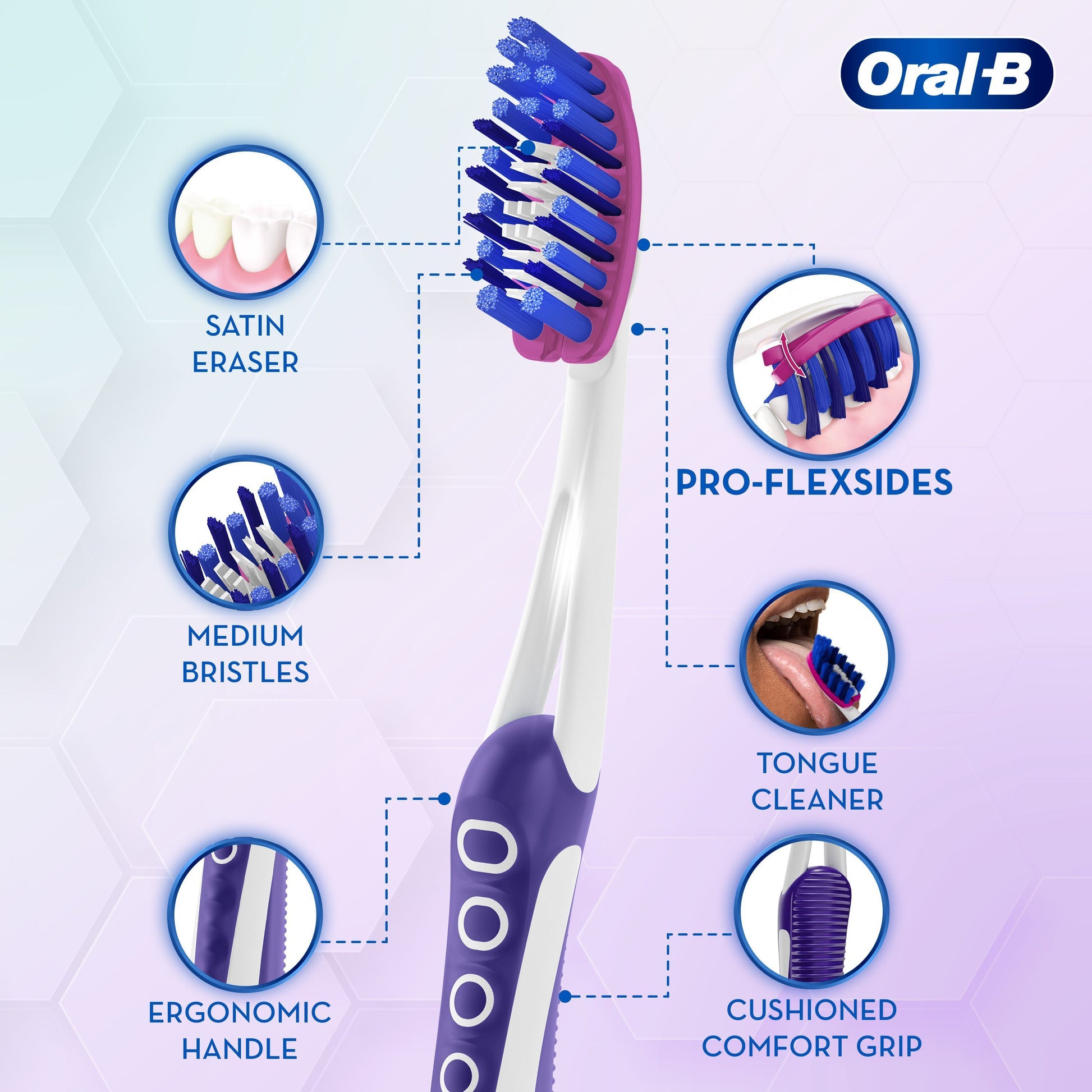 Oral-B 3D White Luxe Pro-Flex Medium Manual Toothbrush, 2 Pieces