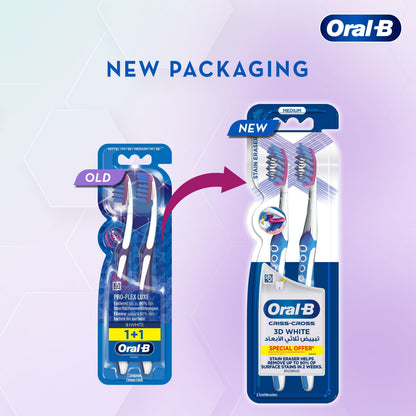 Oral-B 3D White Luxe Pro-Flex Medium Manual Toothbrush, 2 Pieces