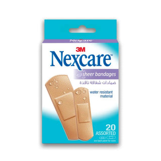 3M Nexcare 658-20 Sheer Water Resistant Bandages, Assorted, 20/Box