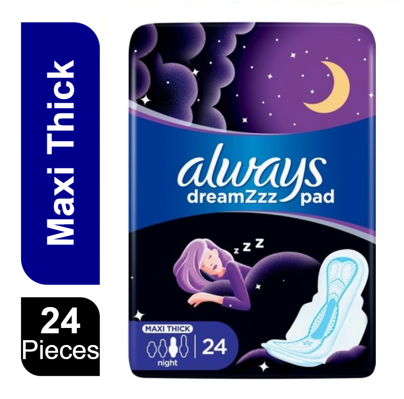 Always DreamZzz Maxi Thick Night Pads with Wings, 24 Pieces - Makkah Pharmacy