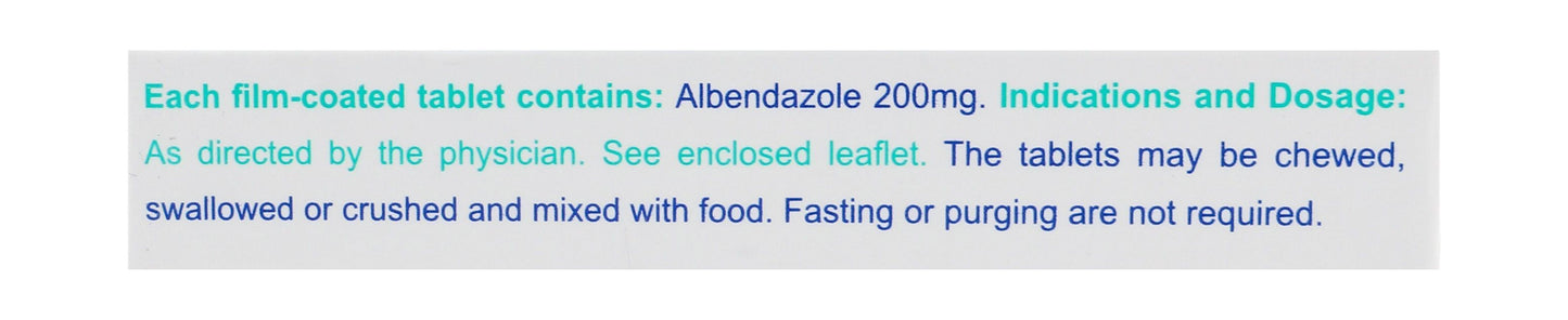 Albenda 200mg Albendazole Broad Spectrum Anthelmintic, 2 Tablets