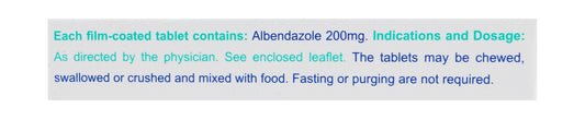 Albenda 200mg Albendazole Broad Spectrum Anthelmintic, 2 Tablets