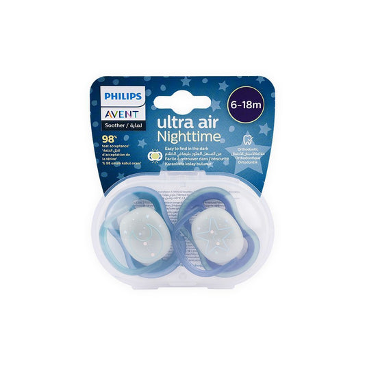 Philips Avent Boy Ultra Air Nighttime Soother for 6-18 Months, 2 Pieces - Makkah Pharmacy