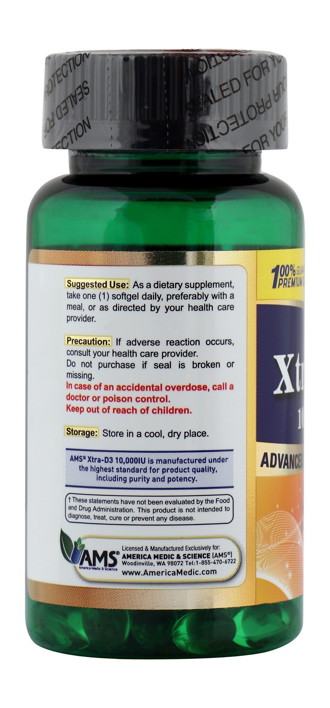 AMS 10,000 IU Bones & Immune Health Vitamin D3 Supplement, 60 softgels - Makkah Pharmacy