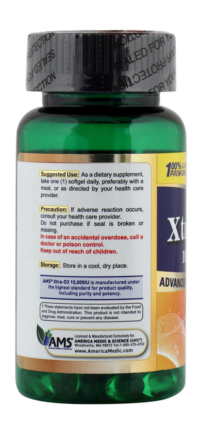 AMS 10,000 IU Bones & Immune Health Vitamin D3 Supplement, 60 softgels - Makkah Pharmacy