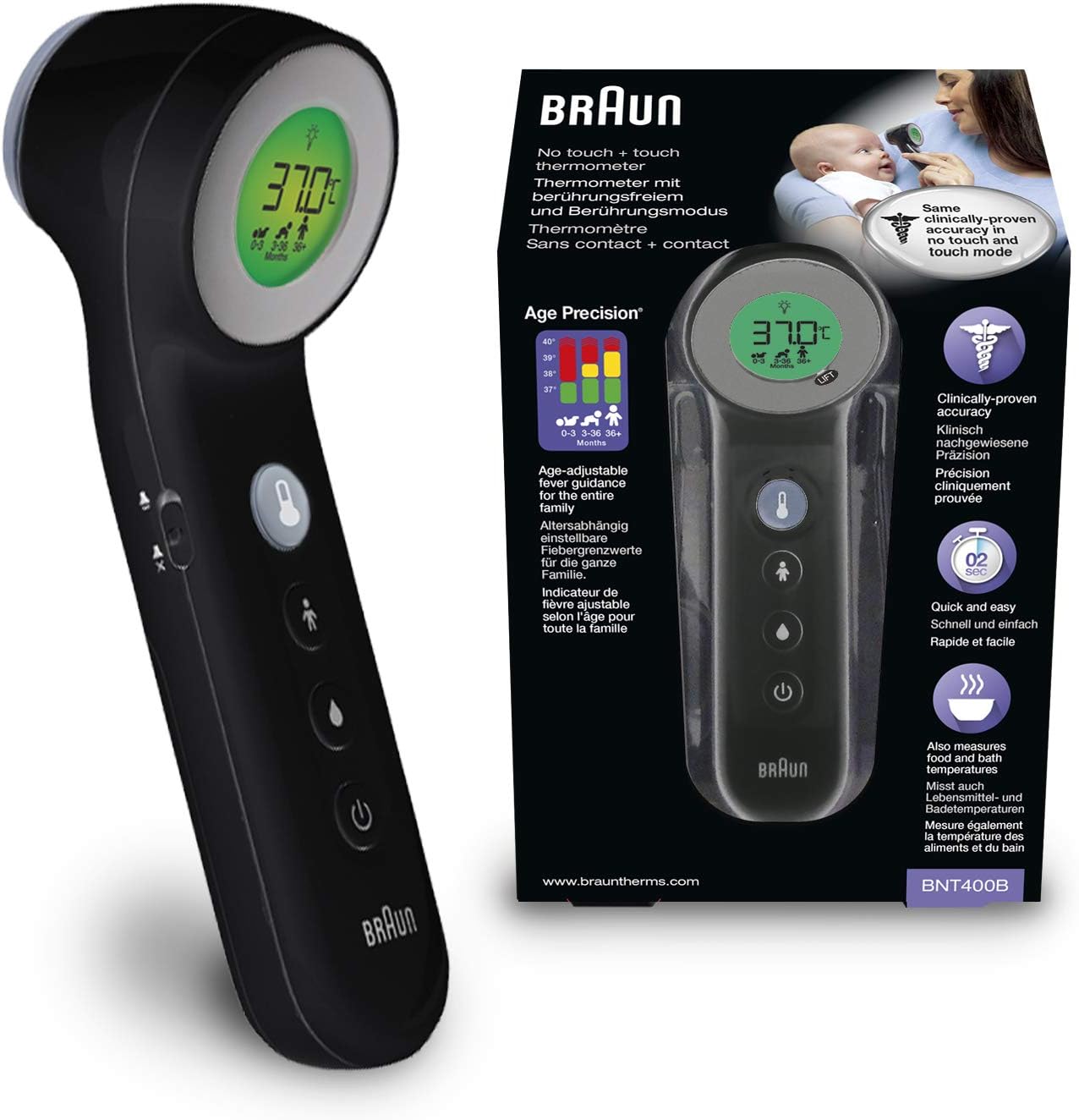Braun - Bnt 400 No Touch + Touch Thermometer - Black