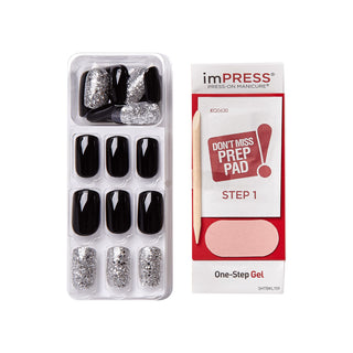 ImPRESS Press-On Manicure Medium Black & Silver Nail Kit Destiny KIM11C, 1 Pack