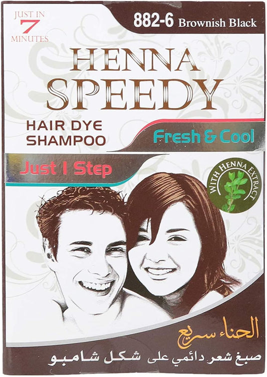 Henna Speedy Hair Dye Shampoo Brownish Black 882-6 1 Packet