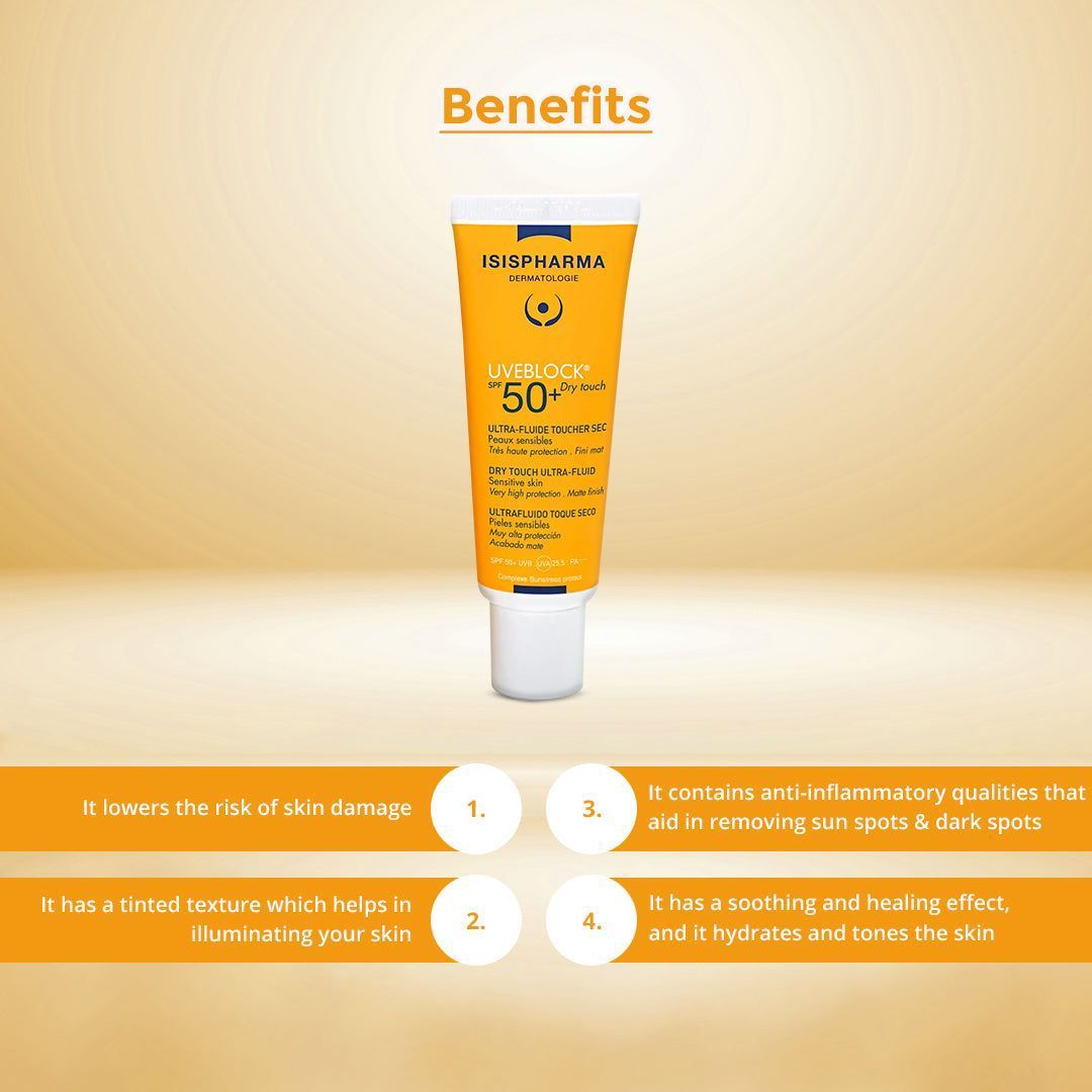 Isispharma Uveblock Dry Touch Sunscreen for Sensitive Skin SPF50+ (40ml) with Free Teen Derm Exfoliating, Purifying & Smoothing Gel Facial Cleanser for Combination to Oily Skin (40ml), 1 bundle - Makkah Pharmacy