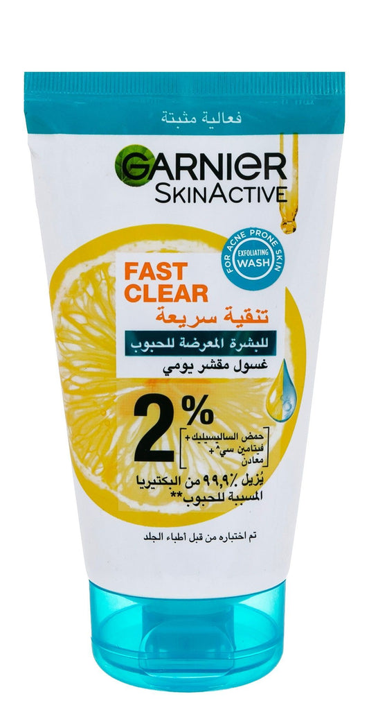 Garnier Skin Active Fast Clear Daily Exfoliating Scrub Face Wash for Acne Prone Skin with Salicylic Acid & Vitamin C, 150ml - Makkah Pharmacy