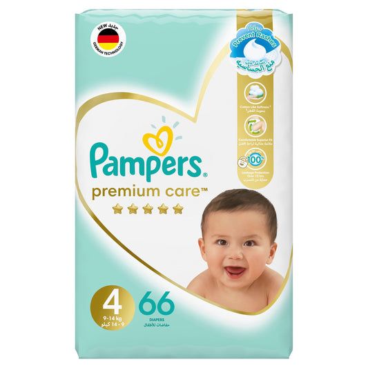 Pampers Premium Care Taped Baby Diapers, Size 4, 9-14kg, 66 Diapers