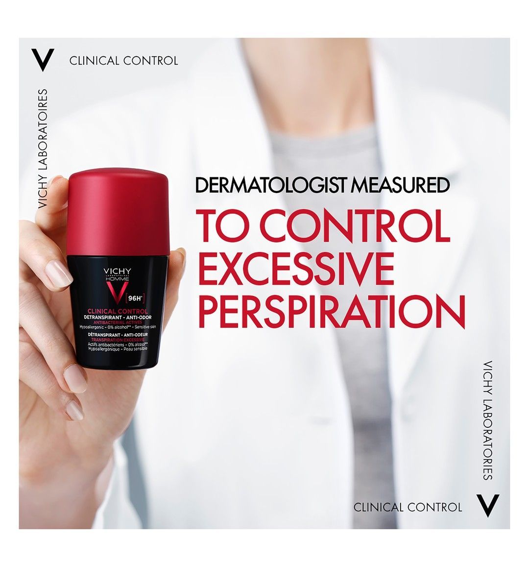 Vichy Hypoallergenic 96H Antiperspirant & Anti-Marks Roll-On Deodorant for Sensitive Skin, 50ml - Makkah Pharmacy
