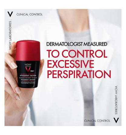 Vichy Hypoallergenic 96H Antiperspirant & Anti-Marks Roll-On Deodorant for Sensitive Skin, 50ml - Makkah Pharmacy