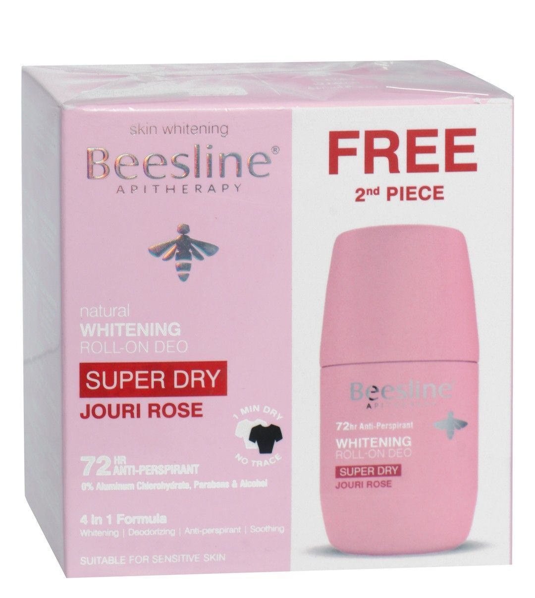 Beesline Super Dry 72H Whitening & Soothing Antiperspirant Roll-On Deodorant Jouri Rose Scent for Sensitive Skin, 2x50ml - Makkah Pharmacy