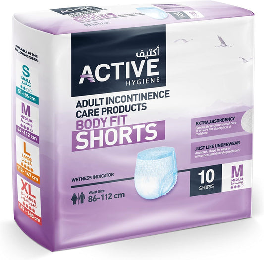 Active Hygiene Adult Incontinence Body Fit Shorts - Medium (86 - 112 cm), 10 Pieces - Makkah Pharmacy
