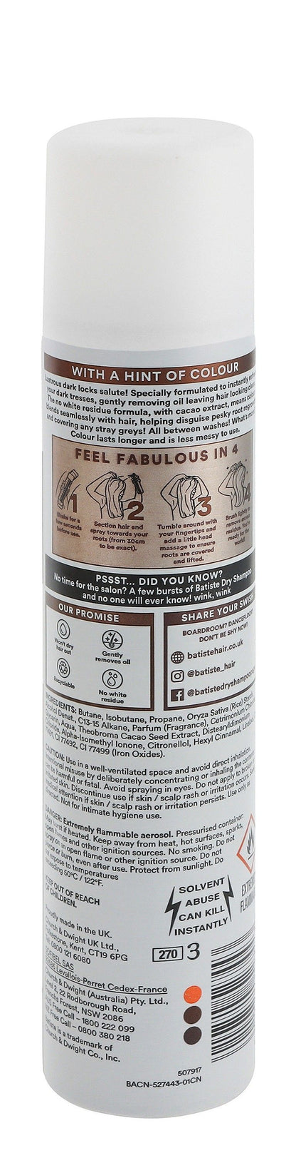 Batiste Dark Hair Colour Dry Shampoo, 200ml - Makkah Pharmacy
