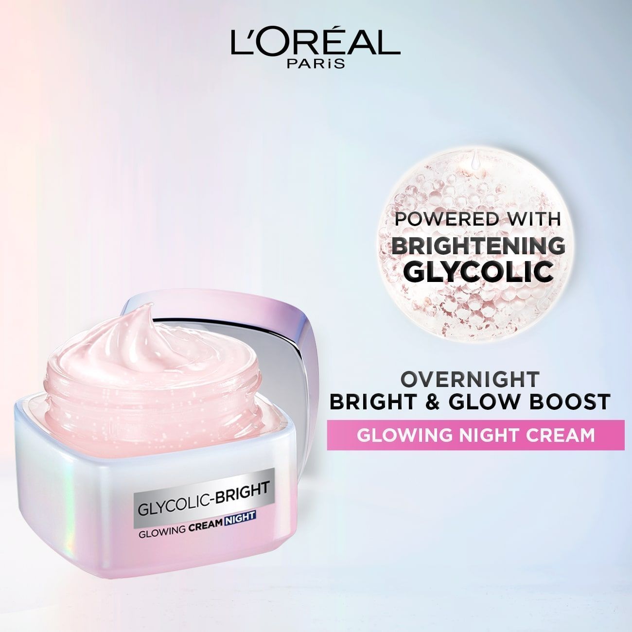 L'Oreal Glycolic Bright & Glowing Facial Night Cream, 50ml - Makkah Pharmacy