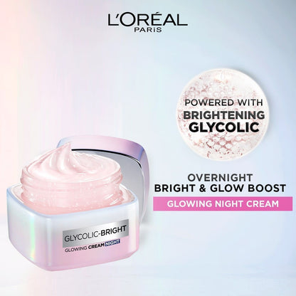 L'Oreal Glycolic Bright & Glowing Facial Night Cream, 50ml - Makkah Pharmacy