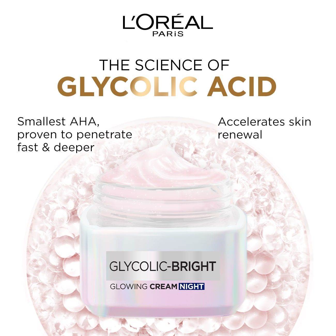 L'Oreal Glycolic Bright & Glowing Facial Night Cream, 50ml - Makkah Pharmacy