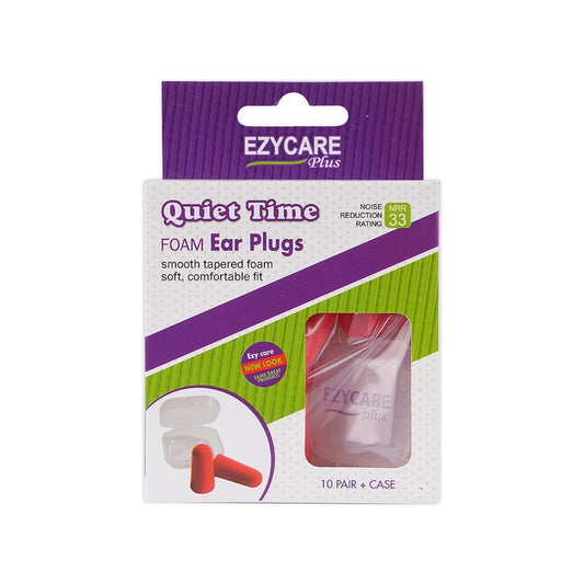 Ezycare Plus Quiet Time Purple Foam Ear Plugs with Case NRR 33, 10 Pairs - Makkah Pharmacy