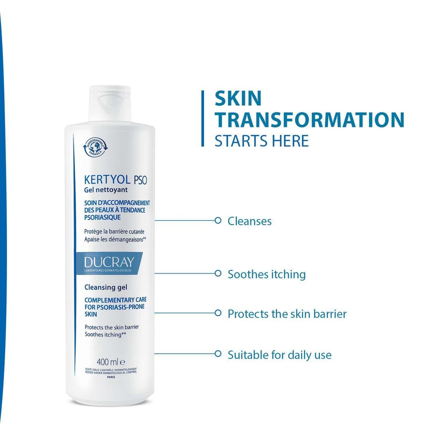 Ducray Kertyol PSO Face & Body Cleansing Gel for Psoriasis-Prone Skin, 400ml - Makkah Pharmacy
