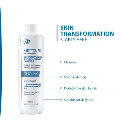 Ducray Kertyol PSO Face & Body Cleansing Gel for Psoriasis-Prone Skin, 400ml - Makkah Pharmacy