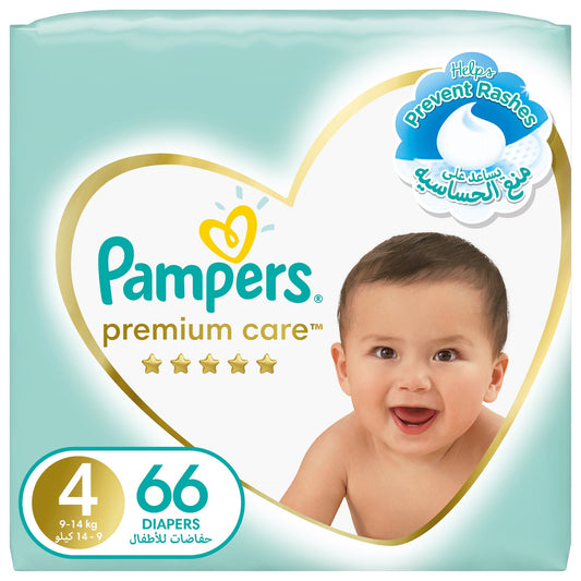 Pampers Premium Care Taped Baby Diapers Size 4 9-14 kg Unique Softest Absorption for Ultimate Skin Protection 66 pcs