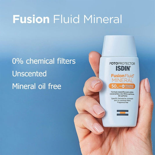 Isdin Fotoprotector Fusion Fluid Moisturizing & Hydrating Mineral Facial Sunscreen for Atopic Skin SPF50, 50ml - Makkah Pharmacy