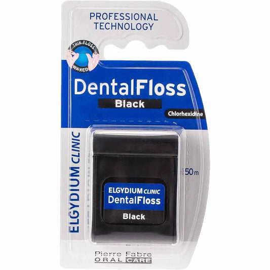 Elgydium Clinic Black 50m Waxed Dental Floss with Chlorhexidine, 1 Piece