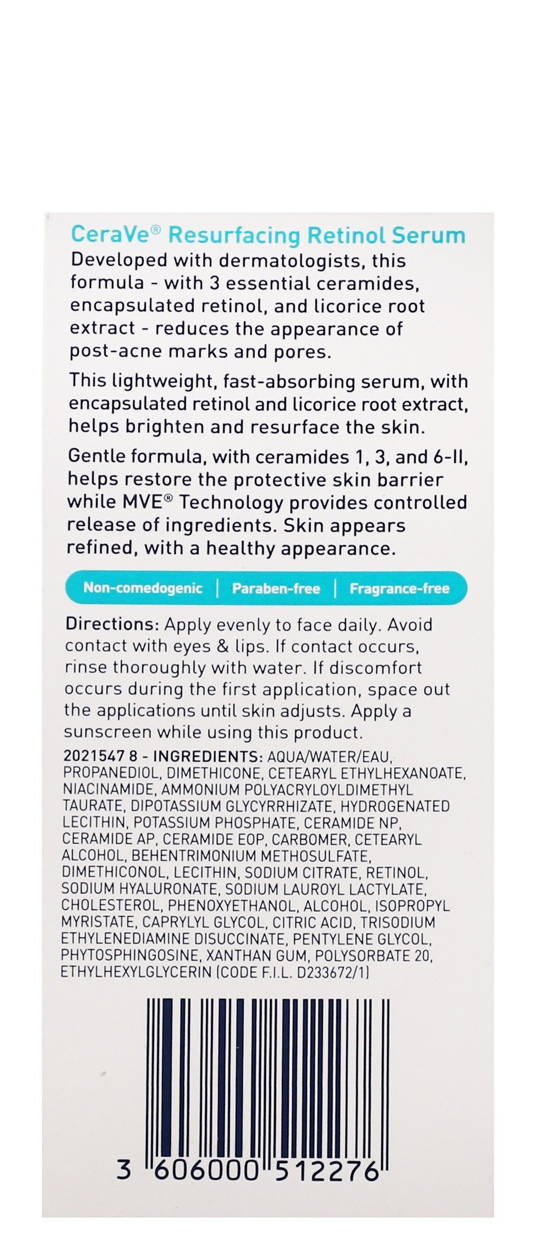 CeraVe Resurfacing Retinol Face Serum with Ceramides, Licorice Root Extract & Niacinamide for Acne & Pores, 30ml - Makkah Pharmacy