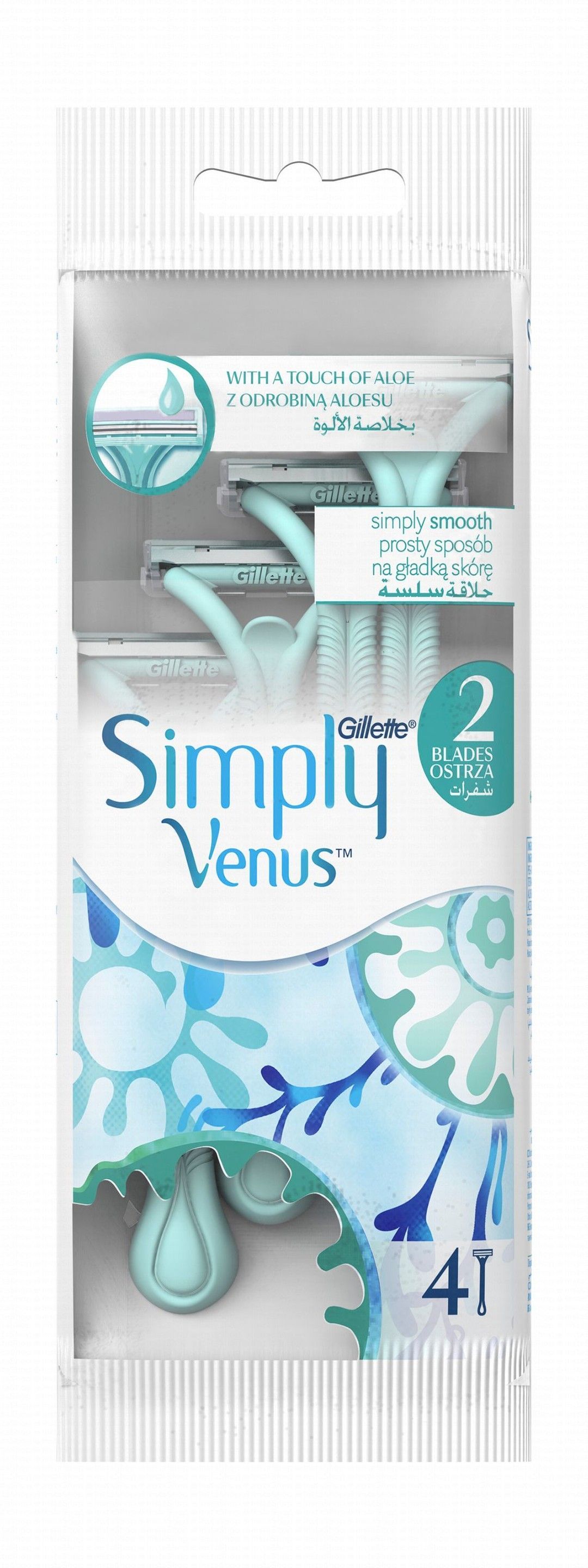 Gillette Simply Venus 2 Blade Razors with Aloe, 4 Pieces