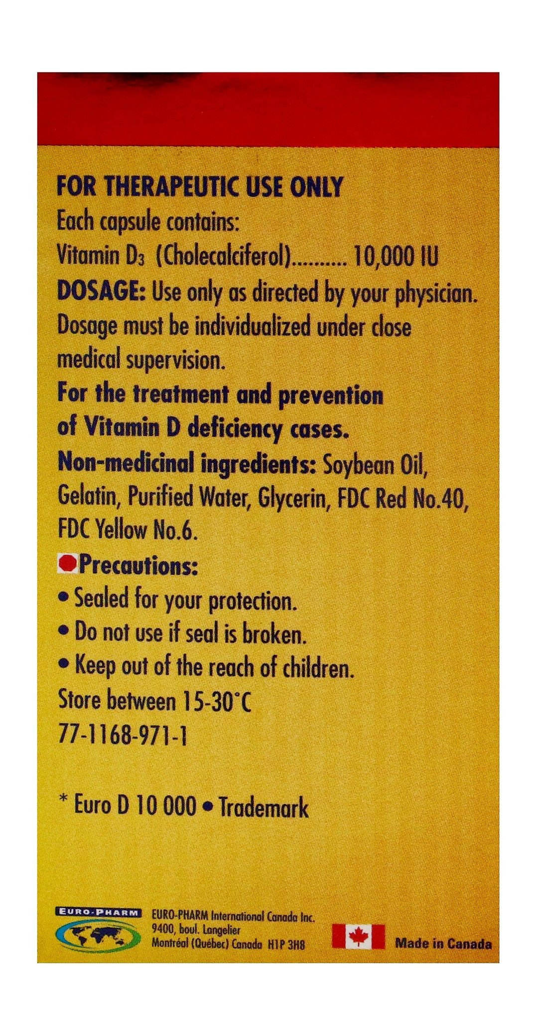 Euro D 10,000 IU Vitamin D3 Supplement, 30 Capsules