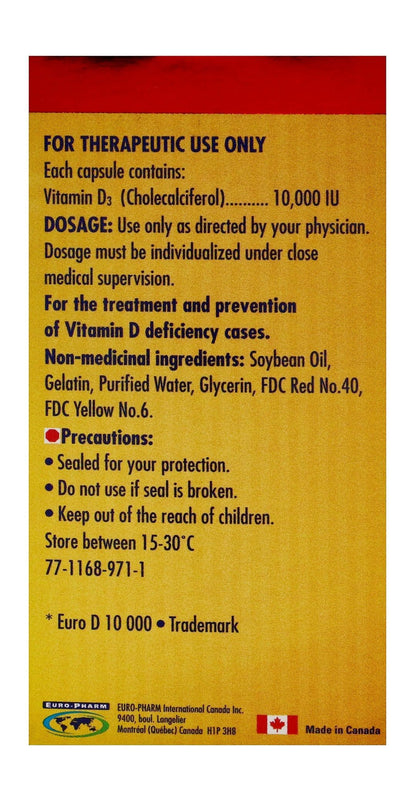 Euro D 10,000 IU Vitamin D3 Supplement, 30 Capsules