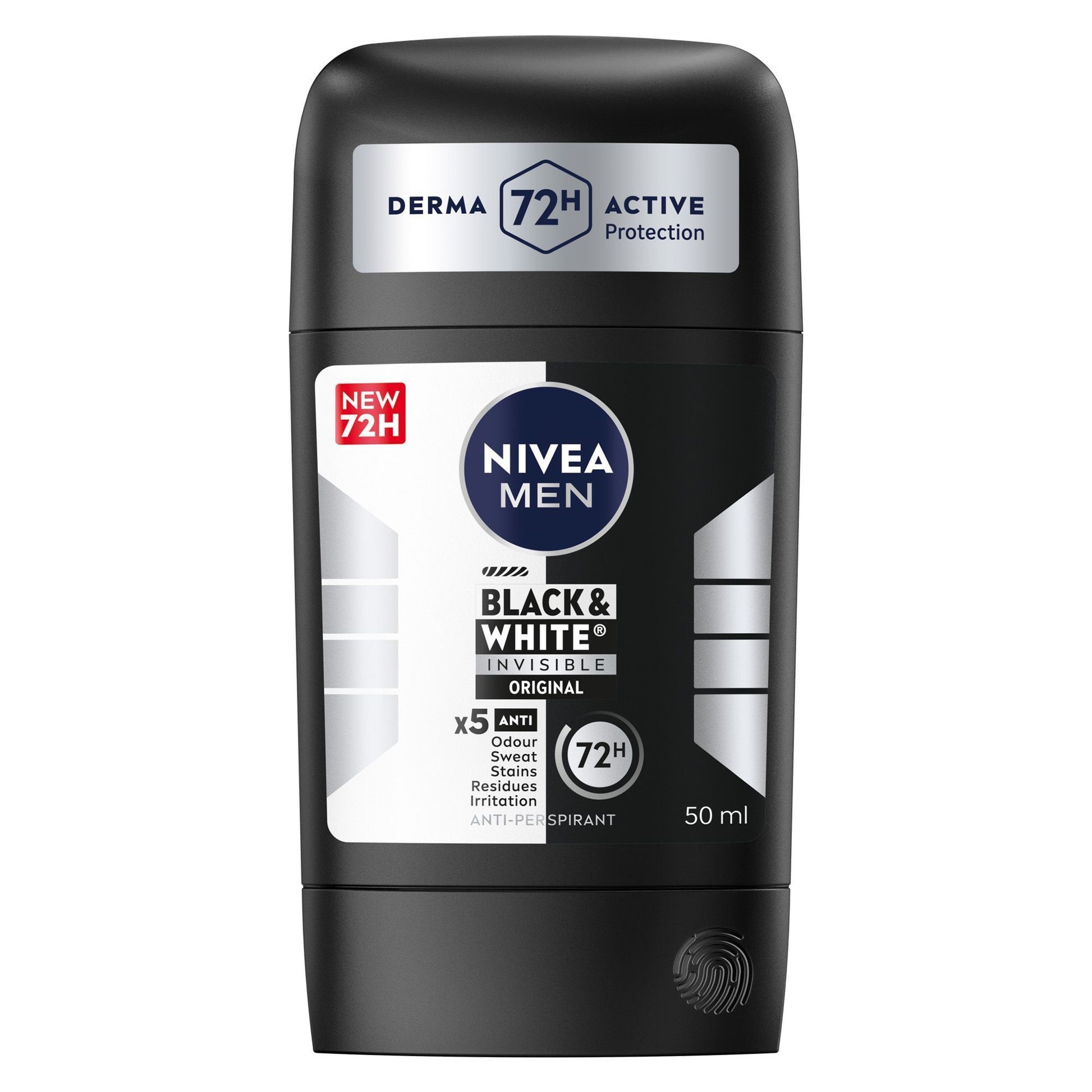 NIVEA Men Black & White Invisible 3in1 Original 48H Antiperspirant Deodorant Stick, 50ml - Makkah Pharmacy