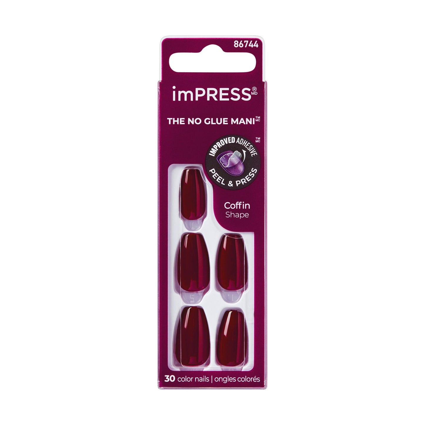 ImPRESS Color Medium Red Coffin Shaped Press-On Manicure Nails Winery In Nyc 511, 1 Pack - Makkah Pharmacy