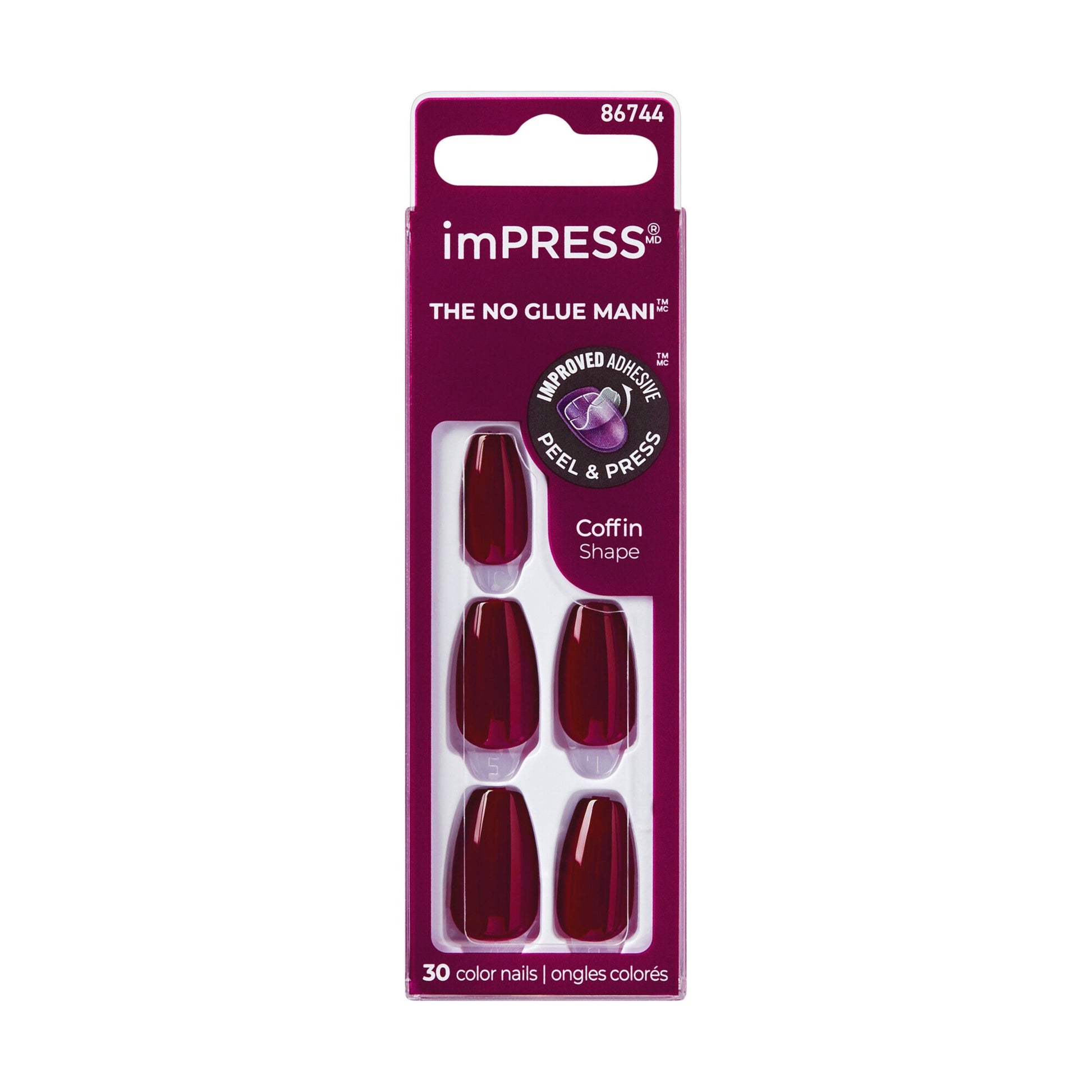 ImPRESS Color Medium Red Coffin Shaped Press-On Manicure Nails Winery In Nyc 511, 1 Pack - Makkah Pharmacy