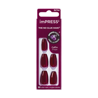 ImPRESS Color Medium Red Coffin Shaped Press-On Manicure Nails Winery In Nyc 511, 1 Pack - Makkah Pharmacy