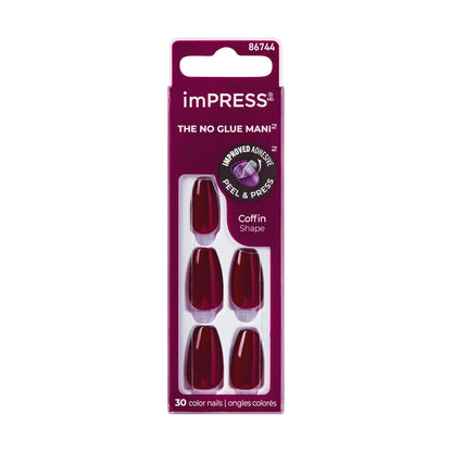 ImPRESS Color Medium Red Coffin Shaped Press-On Manicure Nails Winery In Nyc 511, 1 Pack - Makkah Pharmacy