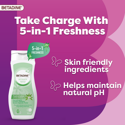 Betadine Hypoallergenic Fresh & Active Intimate Wash Lemon Verbena Scent, 50ml - Makkah Pharmacy