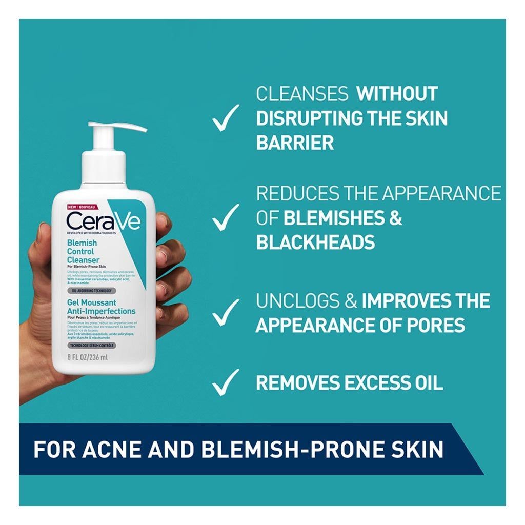 CeraVe Blemish Control Face Cleansing Gel with Ceramides, Salicylic Acid & Niacinamide for Blemish, 236ml - Makkah Pharmacy
