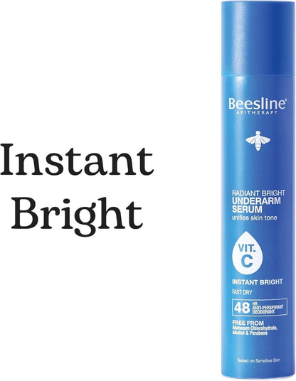 Beesline Silky Touch Radiant Bright 48H Antiperspirant Underarm Serum Deodorant Spray with Vitamin C for Sensitive Skin, 150ml - Makkah Pharmacy