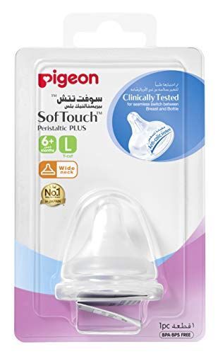 Pigeon Peristaltic Plus Wide Neck Large Round Hole Silicone Nipple (6+ Months), 1 Piece