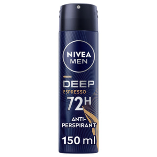 Nivea Men Deep Black Carbon Espresso Antiperspirant Antibacterial Deodorant Spray, 150ml - Makkah Pharmacy