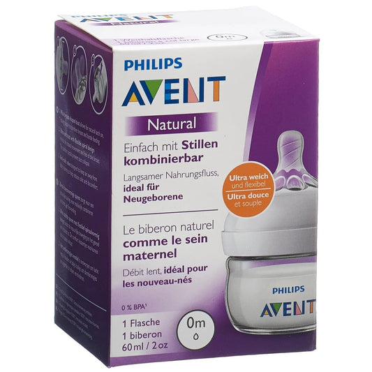 Philips Avent Natural 60ml Slow Flow Feeding Bottle (0+ Months), 1 Piece - Makkah Pharmacy
