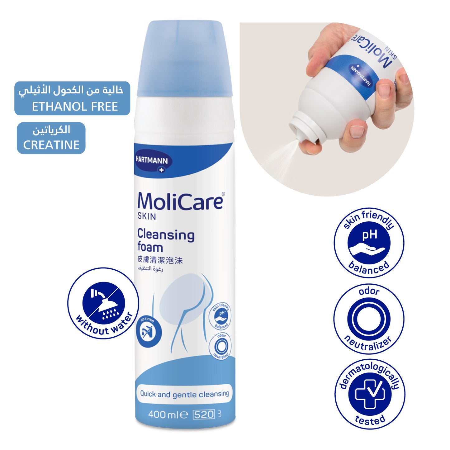 MoliCare Skin Cleansing Foam without water. Easy, fast and gentle cleansing, 400ml